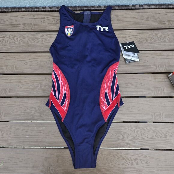TYR Phoenix Water Polo Womens Breakaway Suit Zipper One Piece Swimsuit Size 36F - Picture 1 of 5